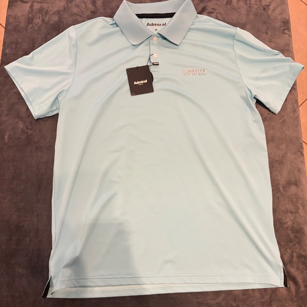 Admiral Golf Mens Short Sleeve Polo Shirt Light Blue Embroidered Logo Size LL